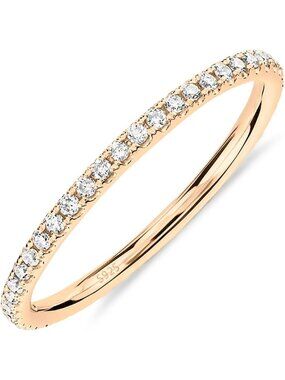 925 Sterling Silver Women's Wedding Band - 14K Gold Plated CZ Engagement Ring